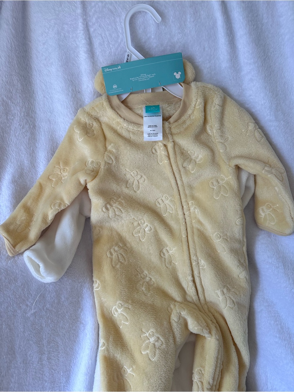 Disney Yellow Plush One-Piece Footed Rompers NWT